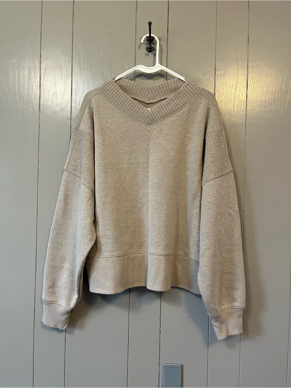 Aerie Taupe Apres Chill Women’s L Cozy Pullover Oversized Sweatshirt Boxy Beige